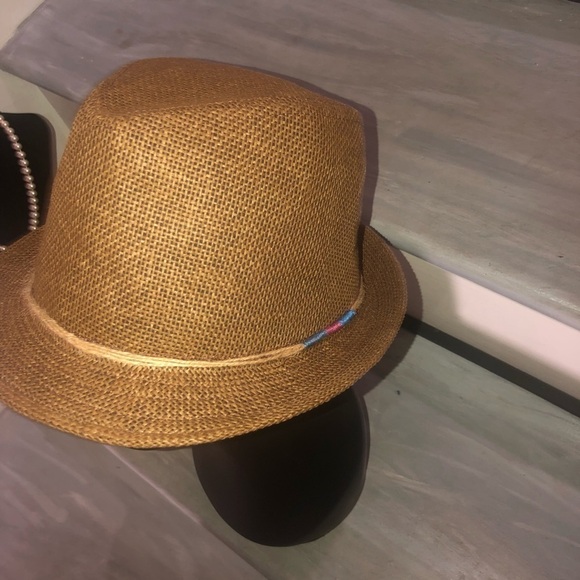 Trilby hats straw with pink & white polka dot ribbon and brown hat main image 3
